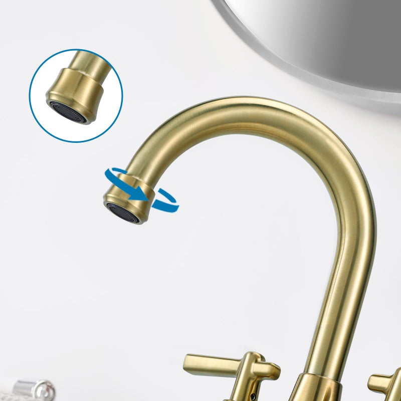 Sbosbo Bathroom Sink Faucet  SBOSBO 4 Inch Bathroom Faucet for Sink 3 Hole  2 Handle Sink Faucet with Pop Up Drain Assembly and 2 Water Supply Hoses for RV Bathroom Vanity (Brushed Gold) - Image 5